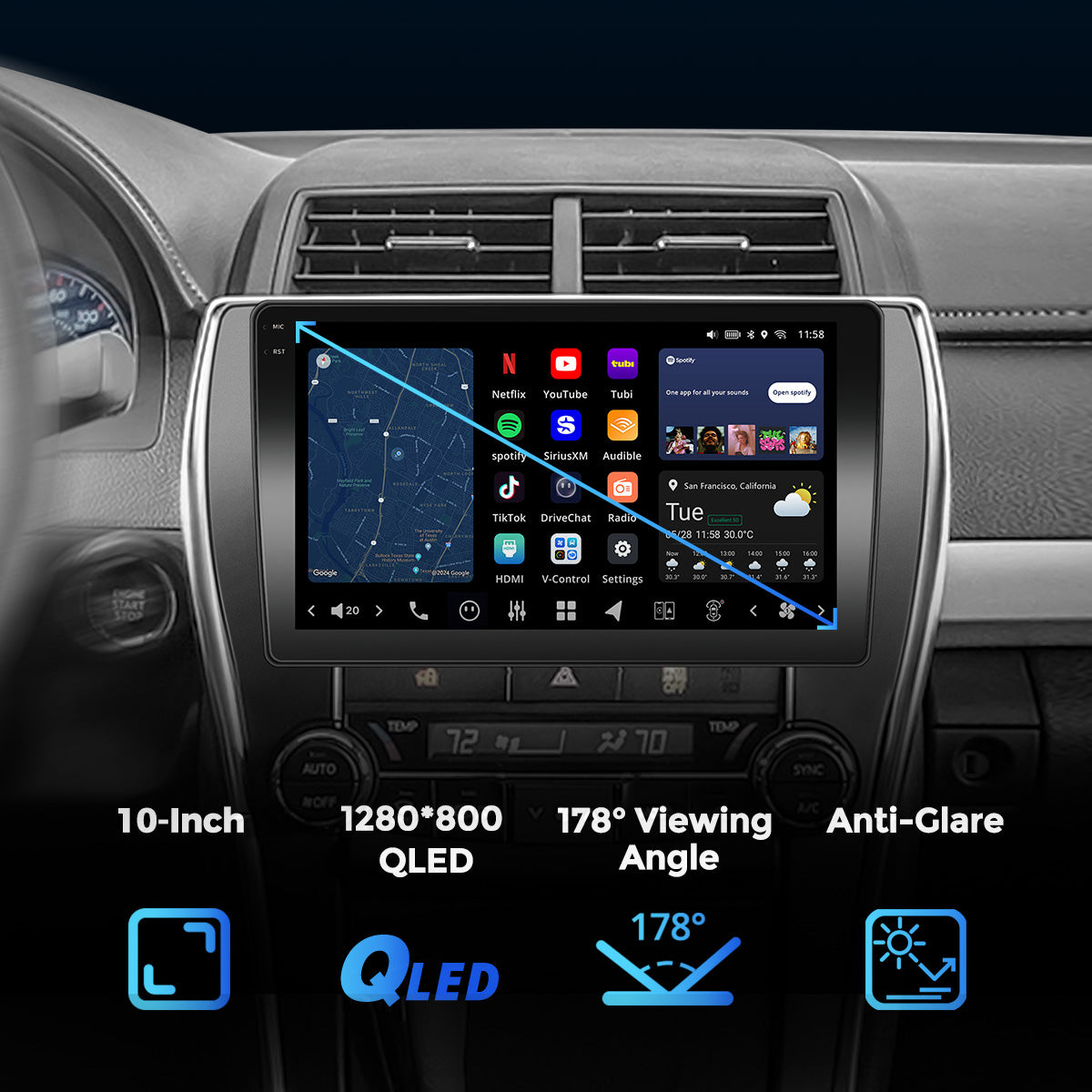 VISION 10” Custom-Fit Car Stereo for Toyota Camry 2015-2017