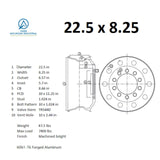 Truck Wheels 22.5x8.25 Alcoa Style Forged Aluminum Rims Machined Bright Hub-Piloted