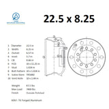 22.5x8.25 Truck Wheels 12pcs Forged Aluminum Rims $241 each BULK PRICE Both-Side Polished Mirror Hub-Piloted
