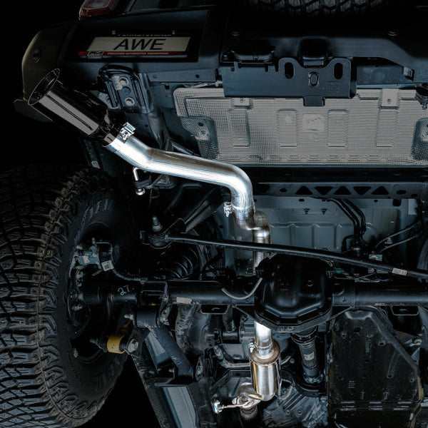 AWE Tuning 0FG Single Rear Exit Exhaust with BashGuard and 5-Inch Diamond Black Tip | 2021+ Ford Bronco