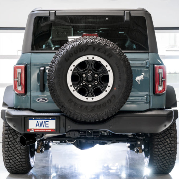 AWE Tuning 0FG Single Rear Exit Exhaust with BashGuard and 5-Inch Diamond Black Tip | 2021+ Ford Bronco