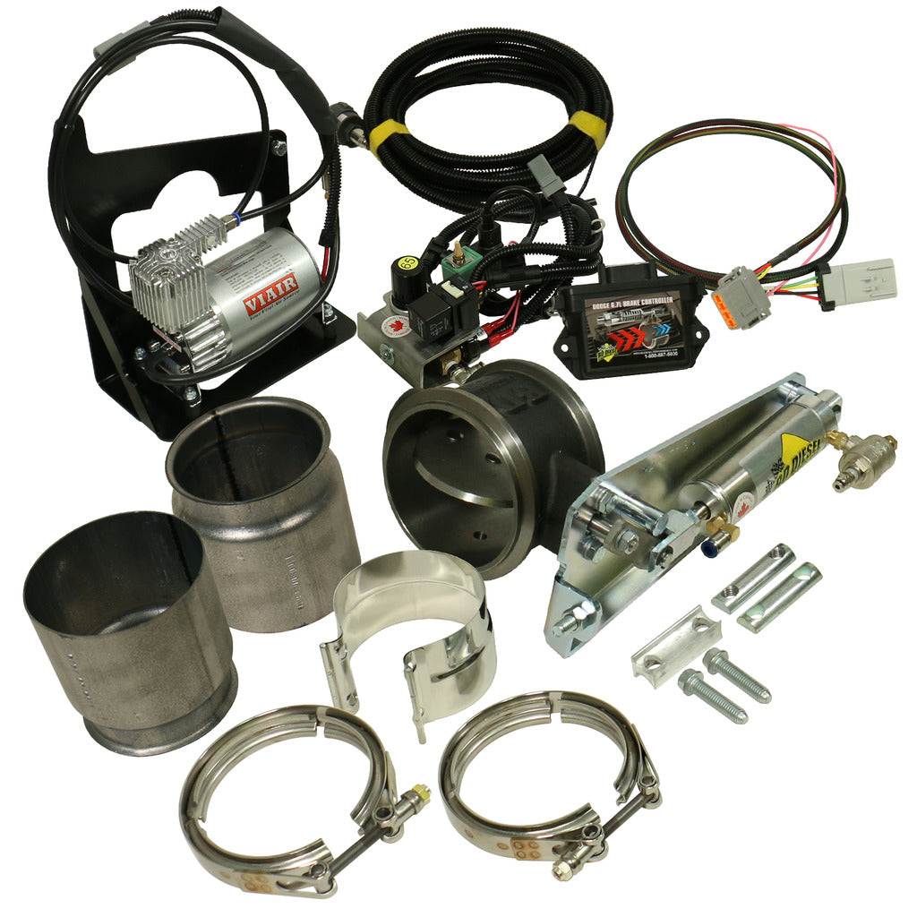 EXHAUST BRAKE (REMOTE) w/NON-VGT TURBO & 5-INCH EXHAUST KIT c/w AIR COMPRESSOR DODGE 6.7L CUMMINS 2007.5-2017