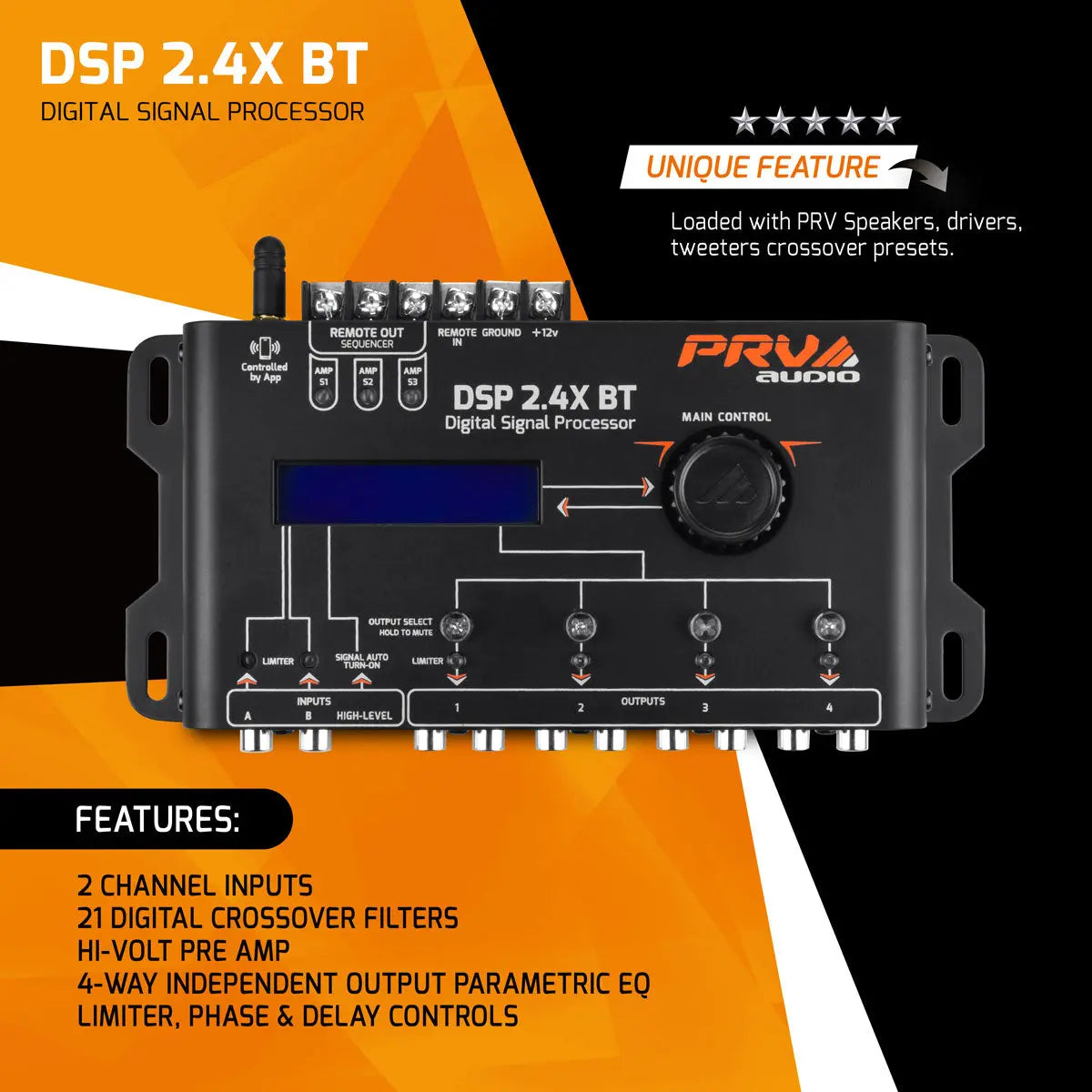 PRV Audio DSP 2.4X BT 4-Channel Bluetooth Digital Signal Processor