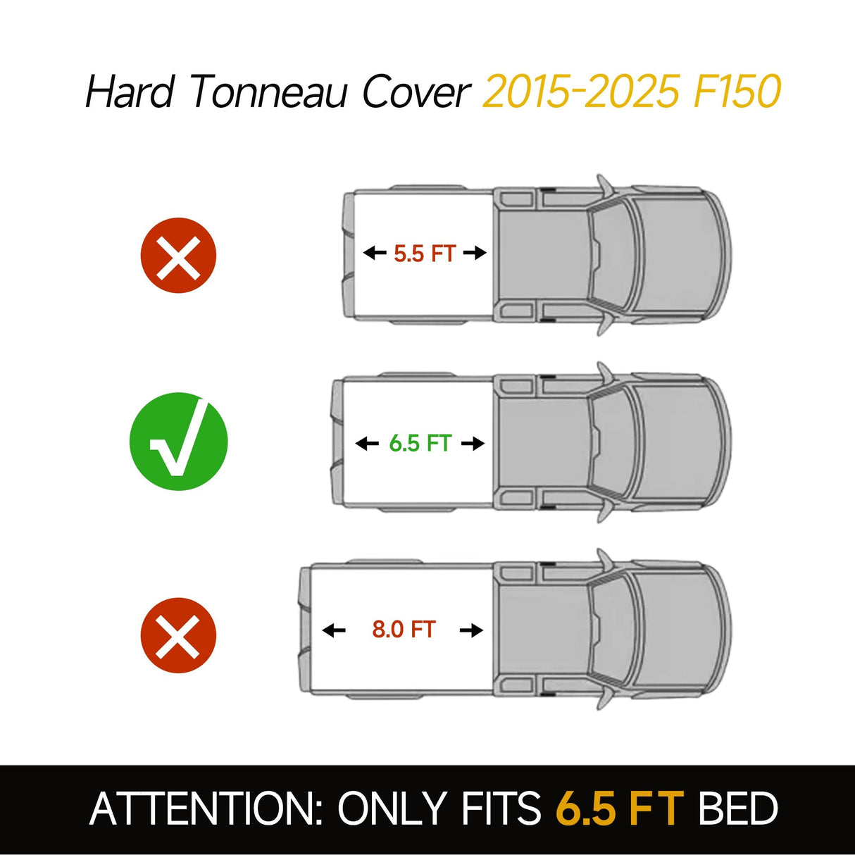 Trucktok 2015-2025 Ford F150 6.5FT Hard Tri-Fold Tonneau Cover Truck Bed Pickup TruckTok