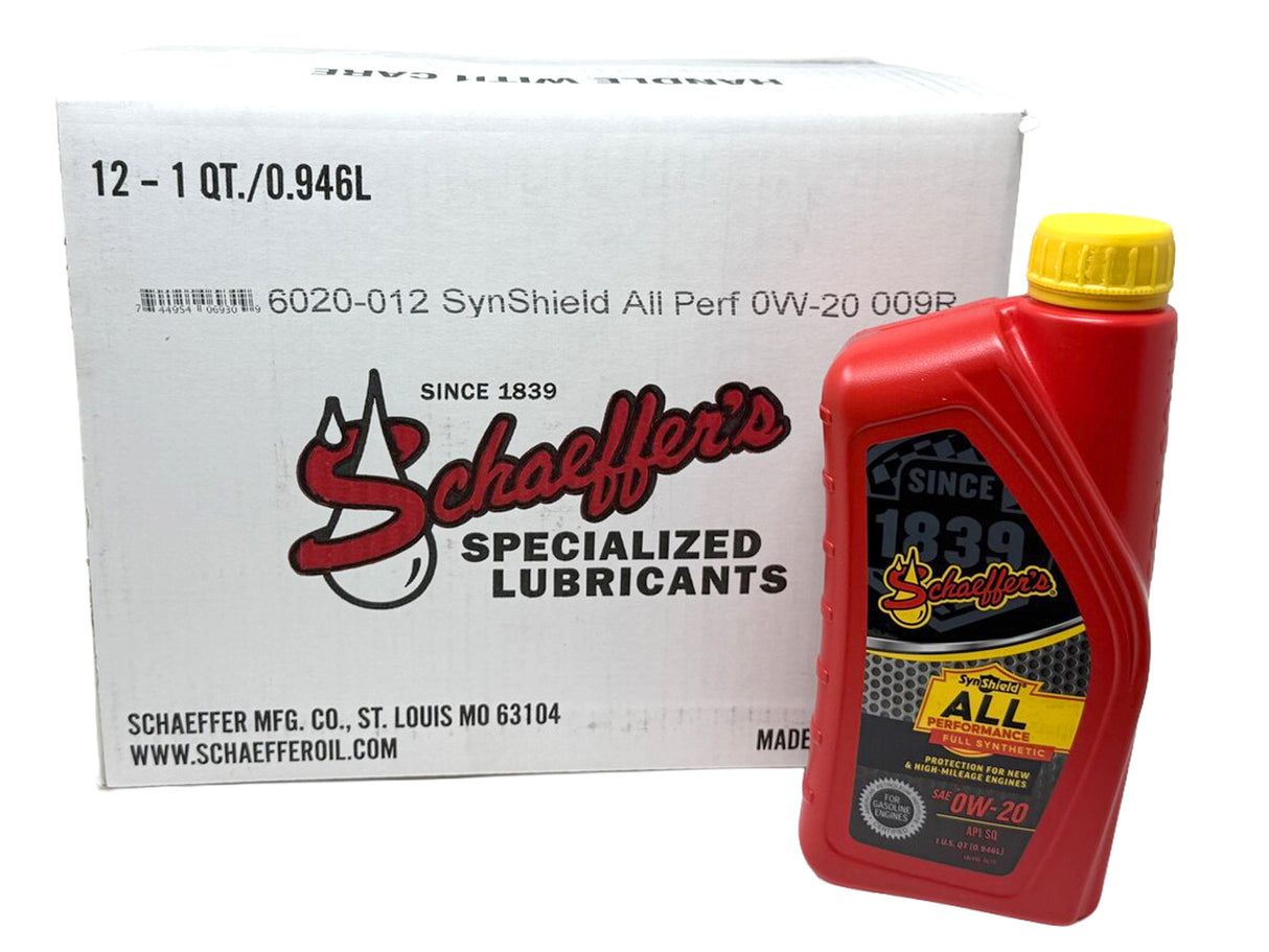 Schaeffers 6020 SynShield All Performance Full Synthetic Gasoline Engine Oil 0W-20, 1 quart Schaeffers