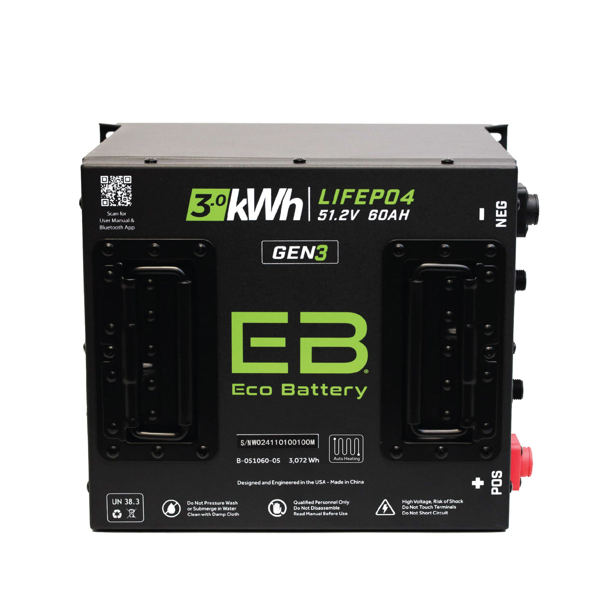 Eco Battery (48V) 51V 60Ah Cube LiFePO4 Battery / Heated