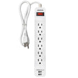 RadioShack 6-Outlet Power Strip 6100848 with 2 USB Ports White 3' Cord TekShack