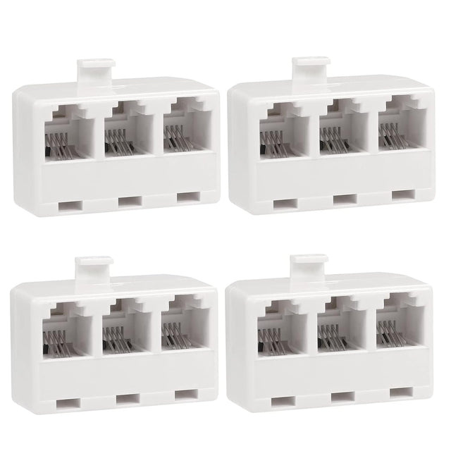 3 Way Telephone Splitter Wall Jack Adapter, White, 1 Male to 3 Converter Cable RJ11 6P4C Telephone Adapter TekShack