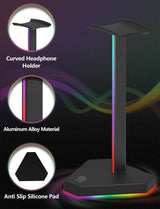 RGB Headphone Stand with USB-C Hub, 3 Charging Ports, 7 RGB Modes, Non-Slip Base, Black TekShack