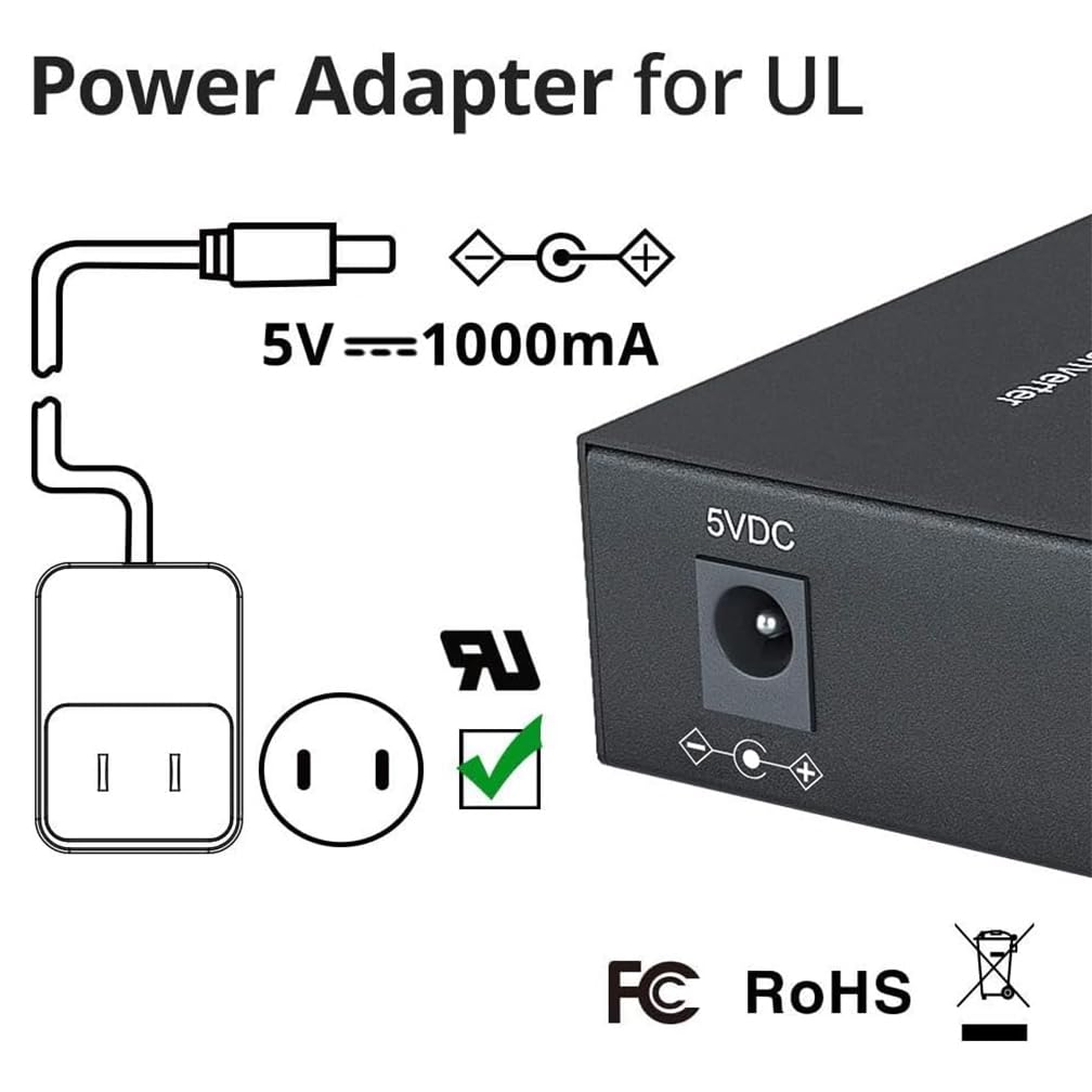 10Gtek Gigabit SingleMode Fiber to Ethernet Media Converter, Dual SC Fiber, 1000Base-LX to 10/100/1000Base-Tx, UL Certified, 20km (2 Pack) 10Gtek