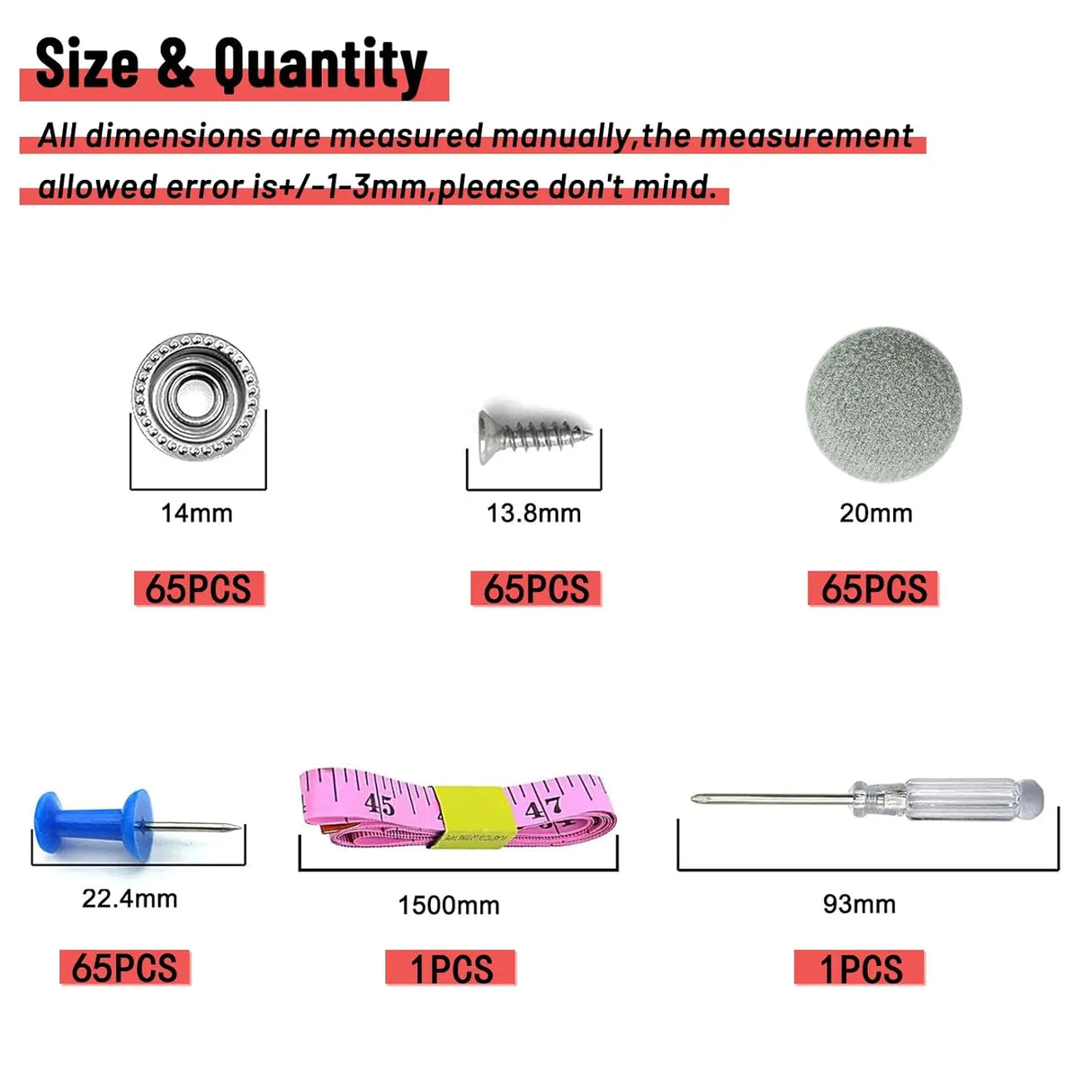 GOOSLA Auto Roof Snap Rivets Headliner Repair Kit 65 Set Grey Flannelette A1103