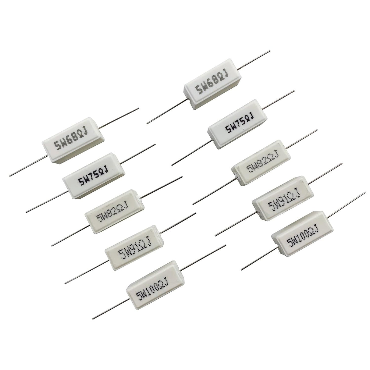 Ceramic Cement Resistor 5W ±5% Power Resistor, Wirewound Ceramic Case, 5 Watt Fixed Resistor, 0.01 Ohm to 100 Ohm TekShack
