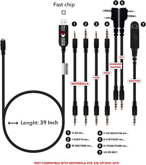 MIRKIT FTDI USB Programming Cable 6-in-1 Model 5, 59 Inch Extended Length, Ham Radio Programming Cable for Baofeng, Motorola, Kenwood, HYT, ICOM, Yaesu & Vertex Radios TekShack