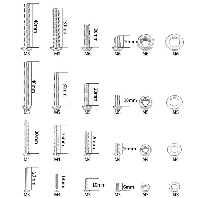 Metric Bolt Assortment with Nuts and Flat Washers, M3/M4/M5/M6 Cross Slotted Round Head Machine Screws TekShack