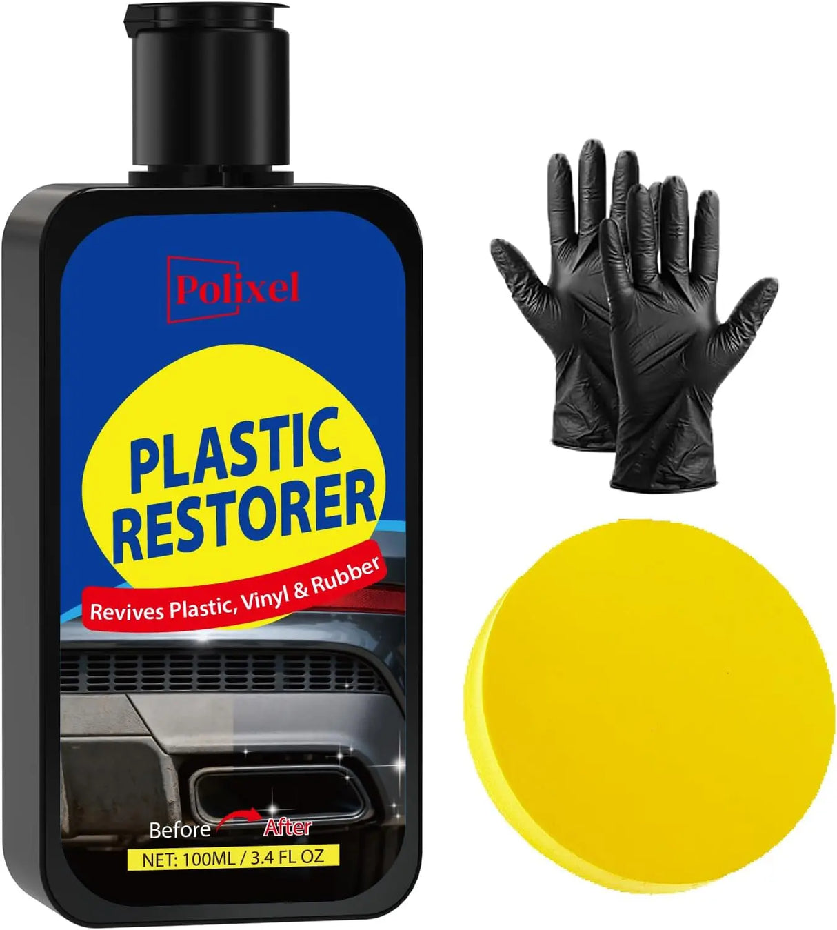 Polixel Plastic Restorer for Cars Faded Trim Bumper Interior PLASTIC 3.4oz 1 Each