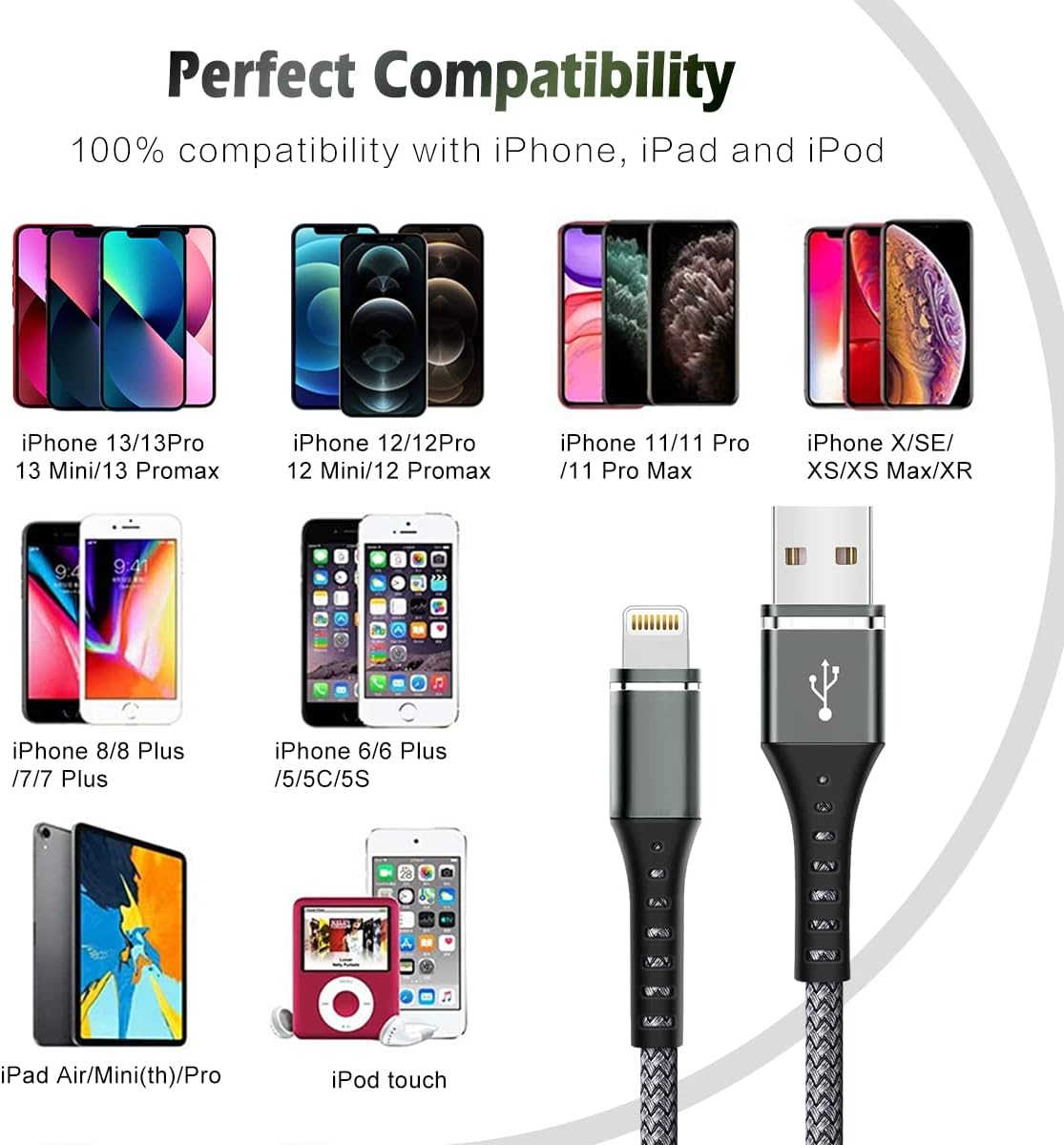 iPhone Lightning Cable 3FT Fast Charger – 1-Pack (Random Color) TekShack