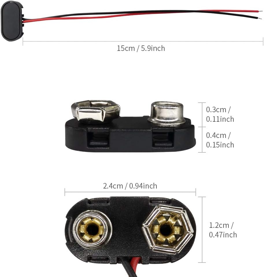 9V Battery Connector (5-Pack) – T-Type Hard Shell Buckle Clip Amazon