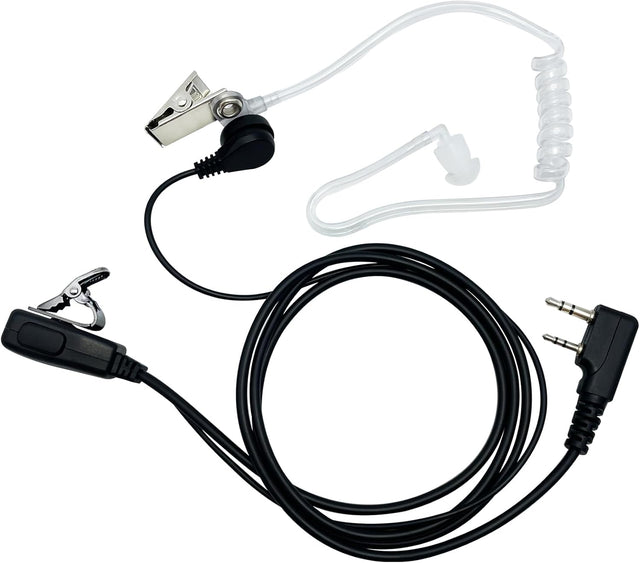 Walkie Talkie Earpiece – 2-Pin Covert Acoustic Tube with Mic & PTT for Baofeng, Kenwood, Retevis Retevis