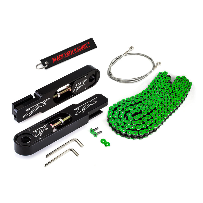 1998-2002 Kawasaki Ninja ZX-6R 5-9" Swingarm Extensions with Brake Line and Chain