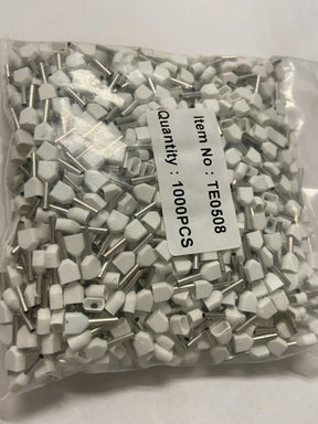 1000 pcs Twin Ferrules 8mm 22 awg 2X22Awg Double entry bootlaceinsulated white Ferrules