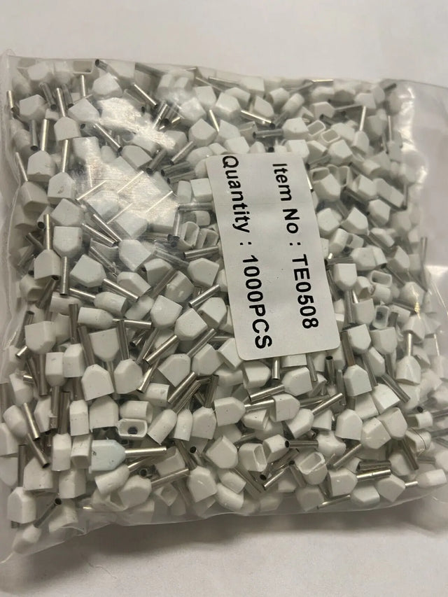 1000 pcs Twin Ferrules 8mm 22 awg 2X22Awg Double entry bootlaceinsulated white Ferrules