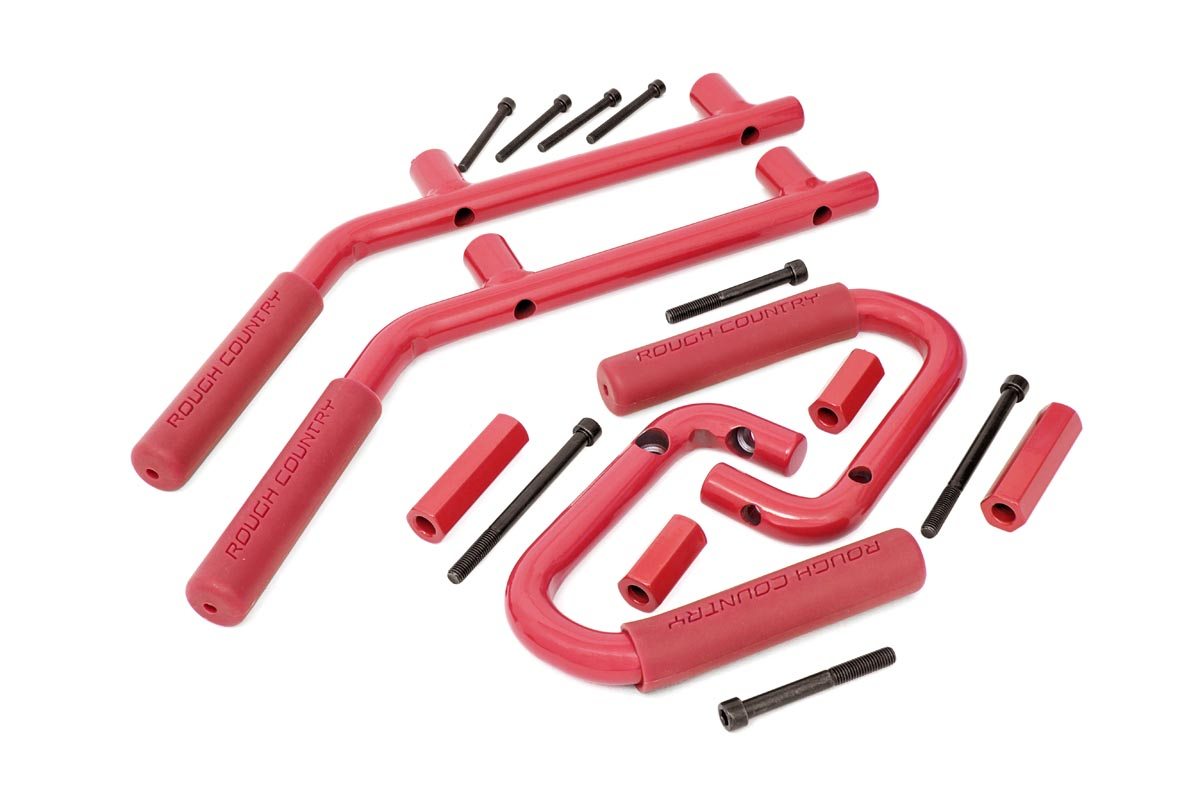 Grab Handles Steel FR & RR Red Jeep Wrangler JK/Wrangler Unlimited (07-18) Rough Country