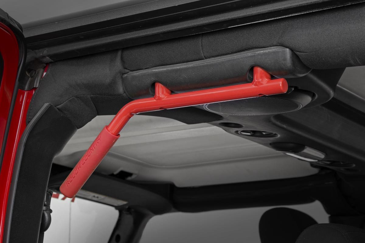 Grab Handles Steel FR & RR Red Jeep Wrangler JK/Wrangler Unlimited (07-18) Rough Country