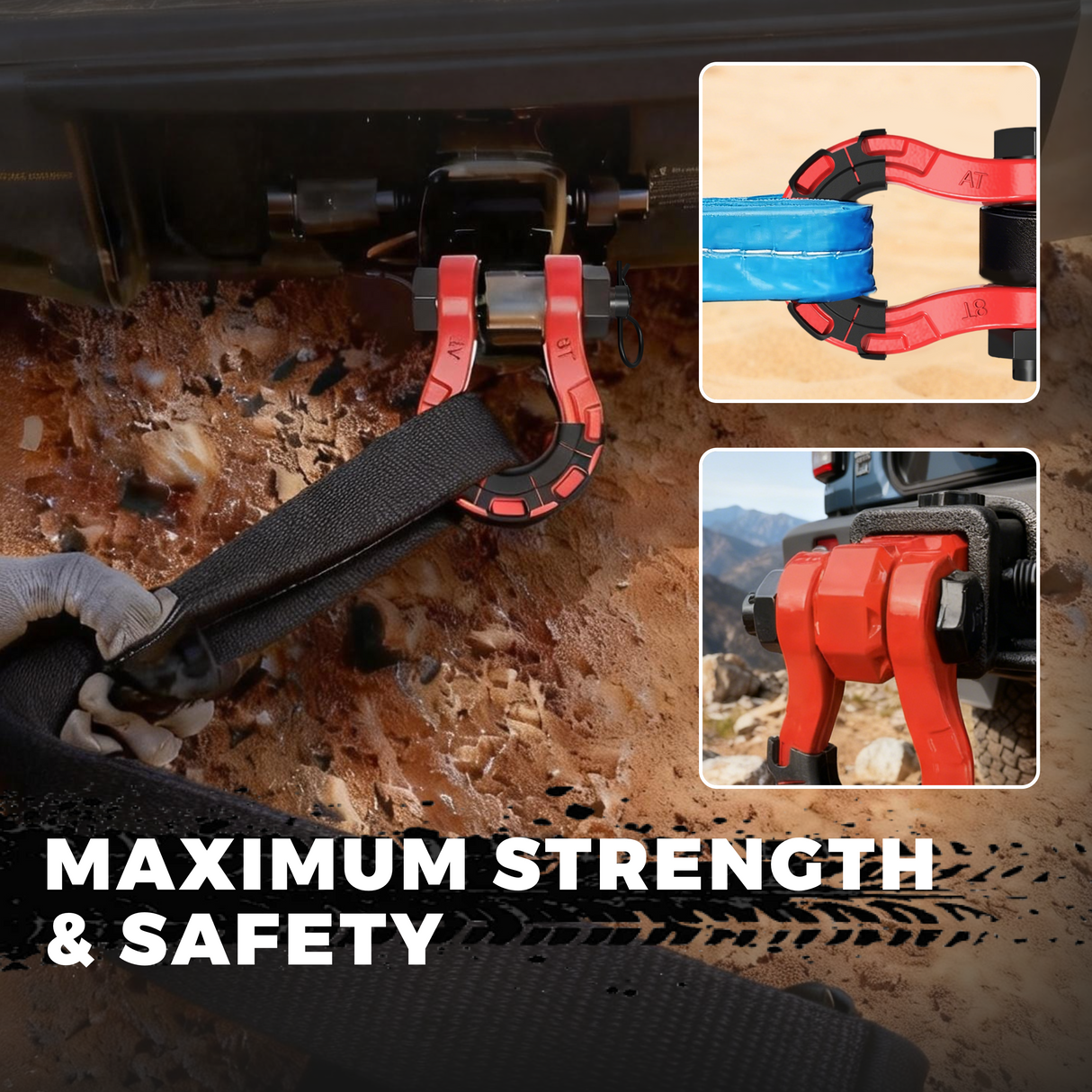 Trucktok 3/4" D-Ring Shackle 70,000 lbs Break Strength with Isolator (1 Pair ) TruckTok