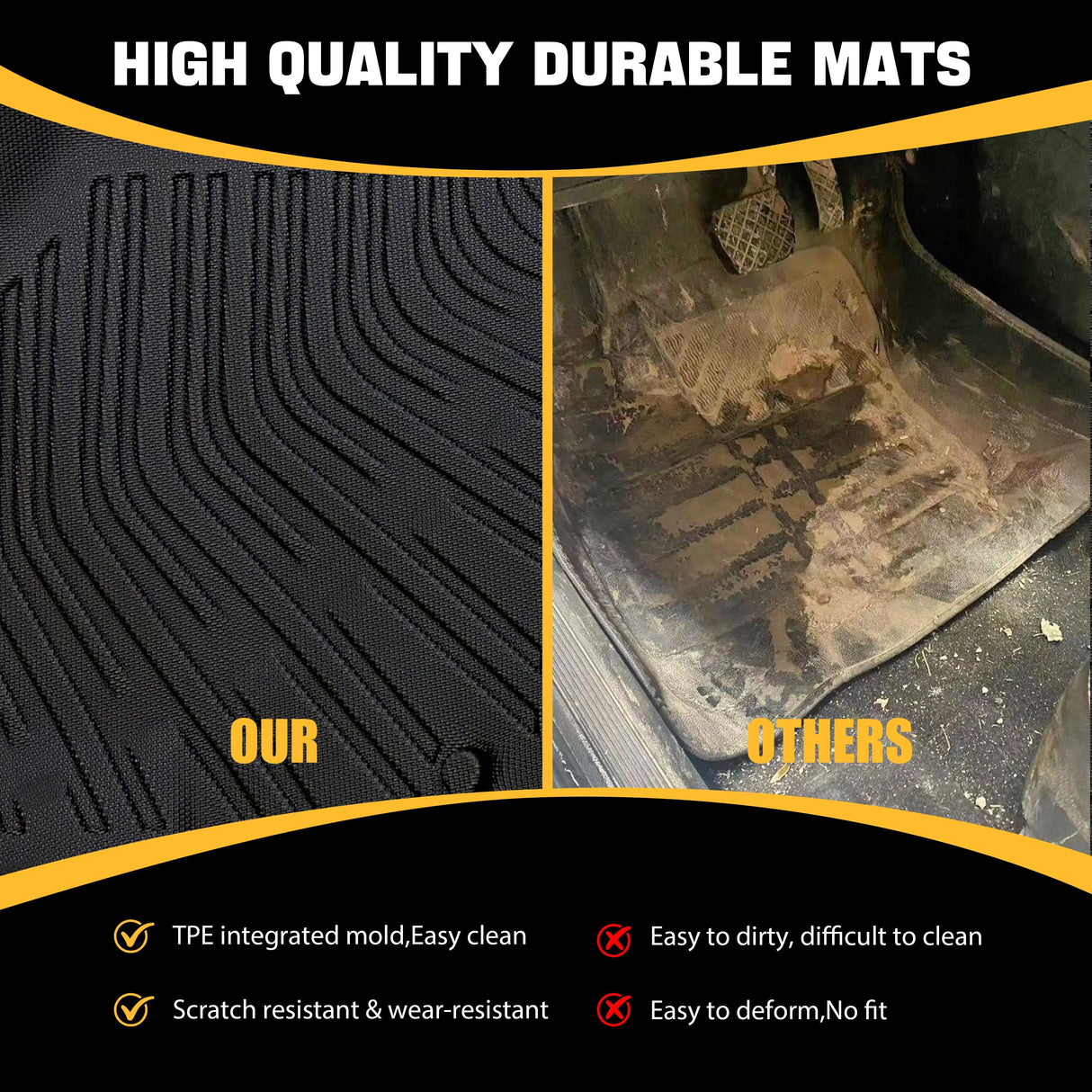 Trucktok Dodge Ram 2013-2018 1500 2500 3500 & 2019-2024 1500 Classic Crew Cab All-Weather TPE Floor Mats TruckTok