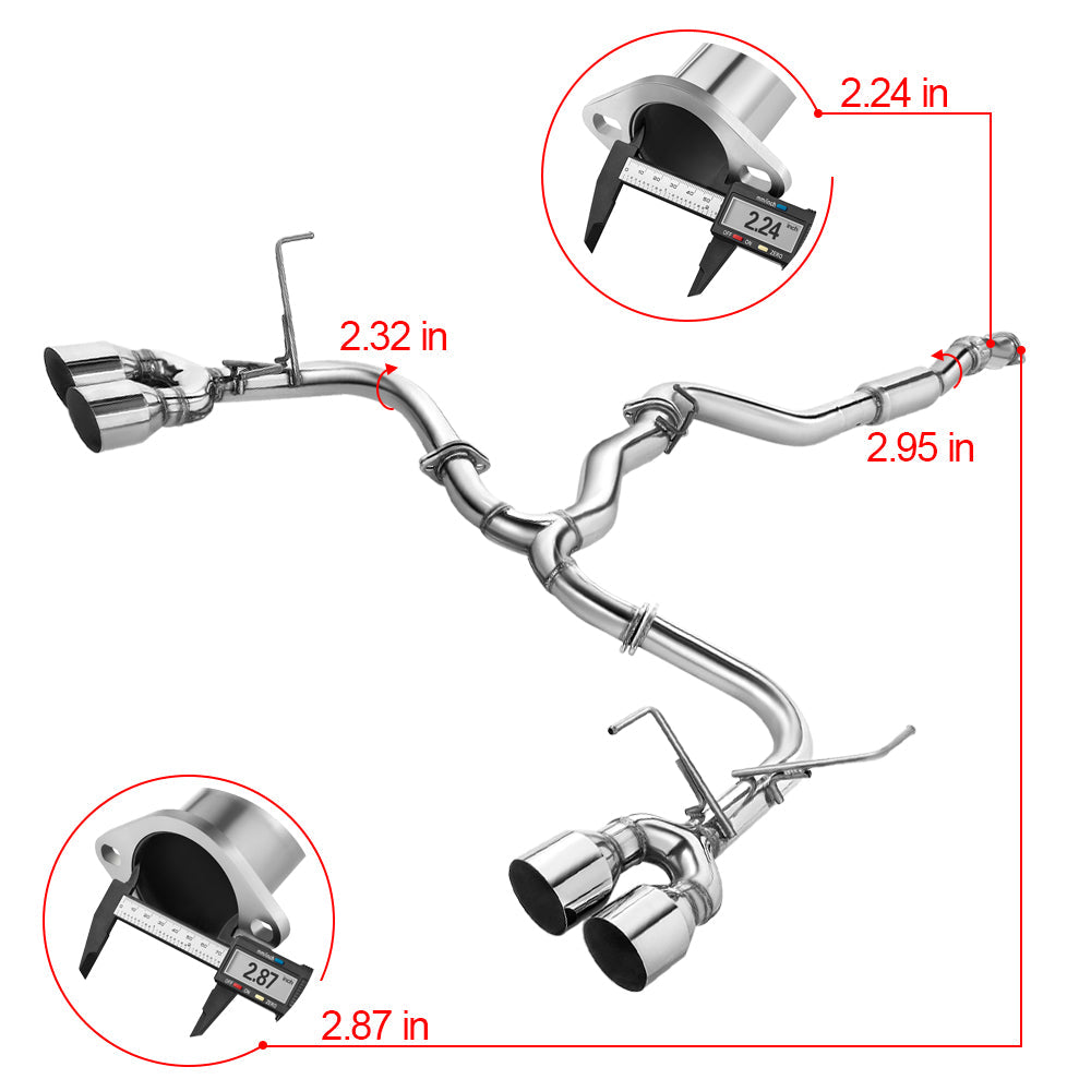 Catback Exhaust System 4" Quad Muffler Tip w Polished Tip for 2015-2022 Subaru WRX / STI