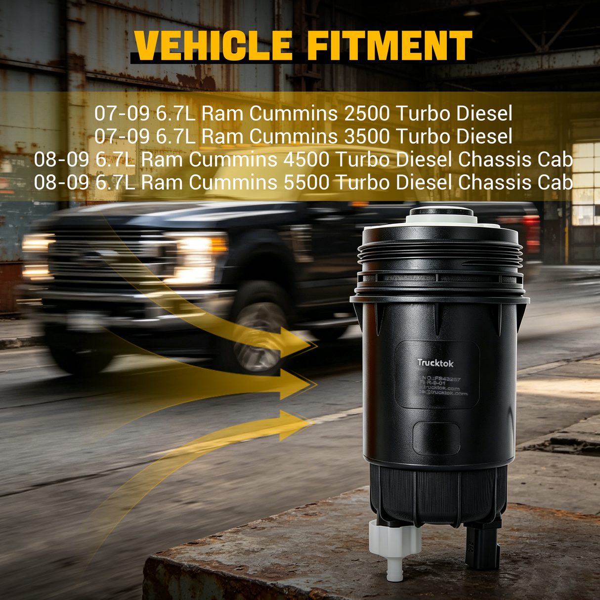 Trucktok 2007-2009 6.7L Dodge Ram Fuel Water Separator Filter Replaces FS43257 TruckTok