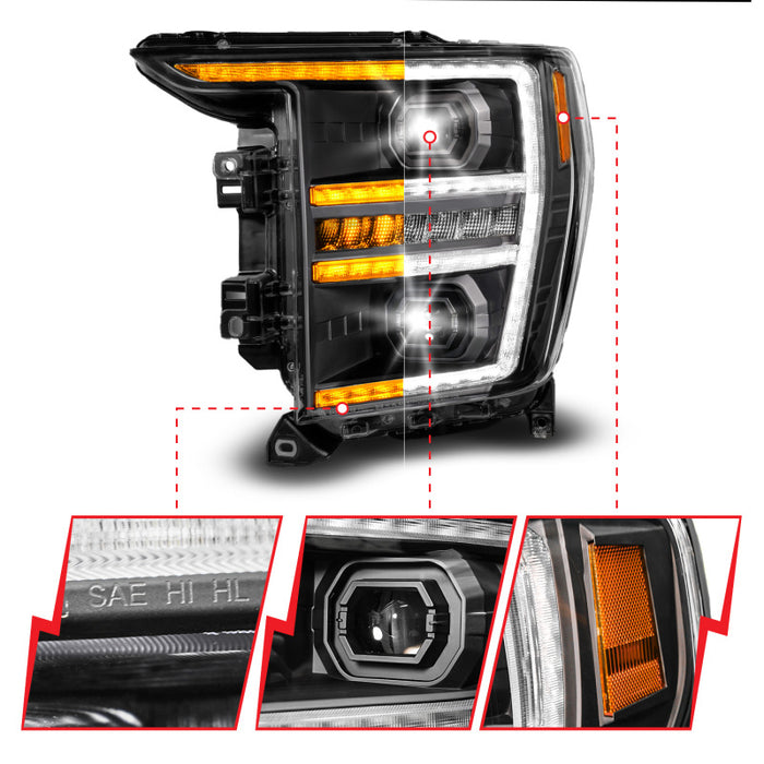 Anzo 21-23 Ford F150 LED Projector Headlight w/Switchback+Sequential - Black (Driver Side Only)