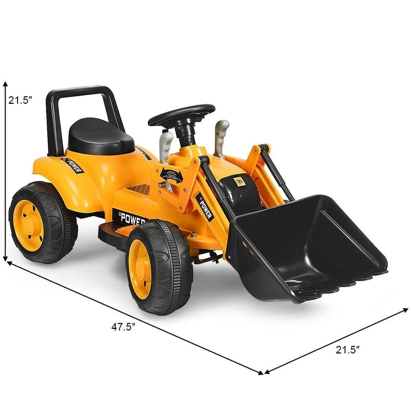 6V Battery Powered Kids Excavator Digger Tractor - Yellow