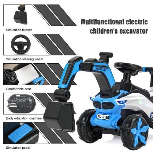 6V Battery-Powered Kids Excavator Tractor with LED Headlight, Helmet, and Rear Box