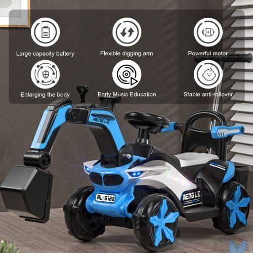 6V Battery-Powered Kids Excavator Tractor with LED Headlight, Helmet, and Rear Box