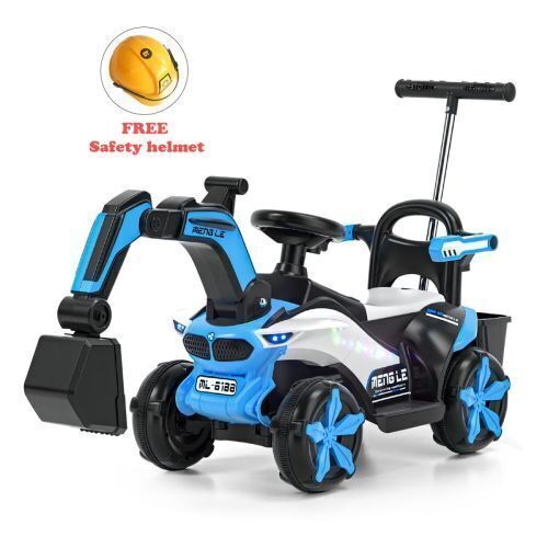 6V Battery-Powered Kids Excavator Tractor with LED Headlight, Helmet, and Rear Box