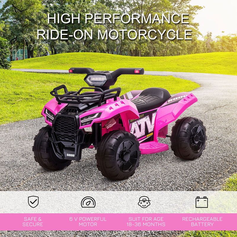 6V Battery Powered Ride On Quad ATV Toy with LED Headlights for Kids