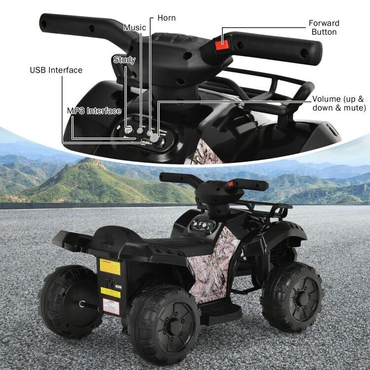 6V Electric Kids ATV Quad Ride On Car with LED Lights, MP3 Player, and Realistic Design - Perfect Gift for Toddlers