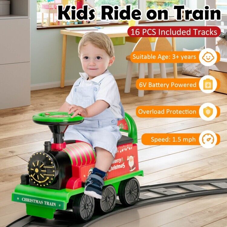 6V Electric Kids Ride On Train with Track & 6 Wheels in Green Color