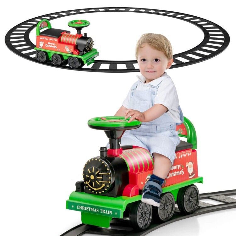 6V Electric Kids Ride On Train with Track & 6 Wheels in Green Color
