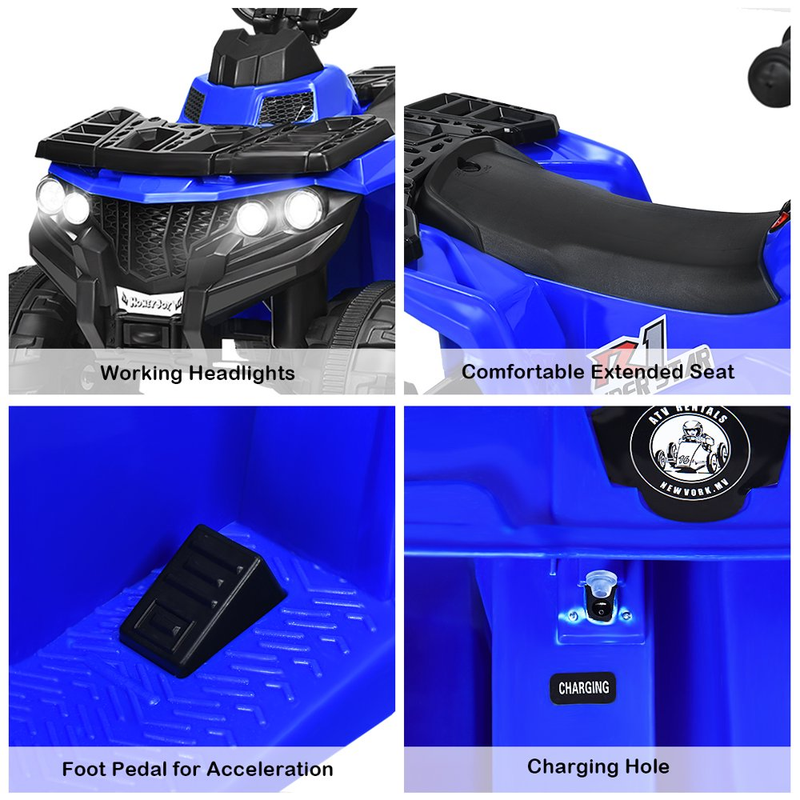 6V Electric Ride-On Quad for Kids with Battery and Lights Included