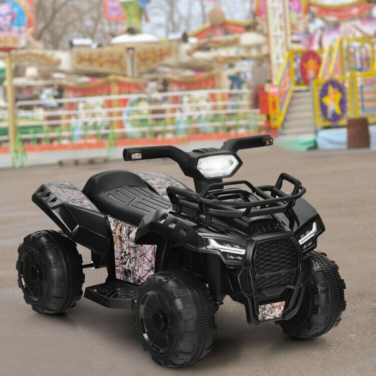 6V Kids Electric Ride On Quad Car with LED Lights and MP3 Player - Black