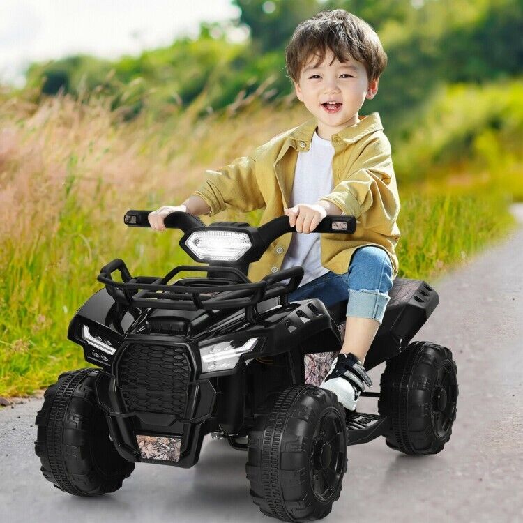 6V Kids Electric Ride On Quad Car with LED Lights and MP3 Player - Black