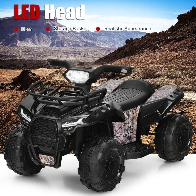 6V Kids Electric Ride On Quad Car with LED Lights and MP3 Player - Black
