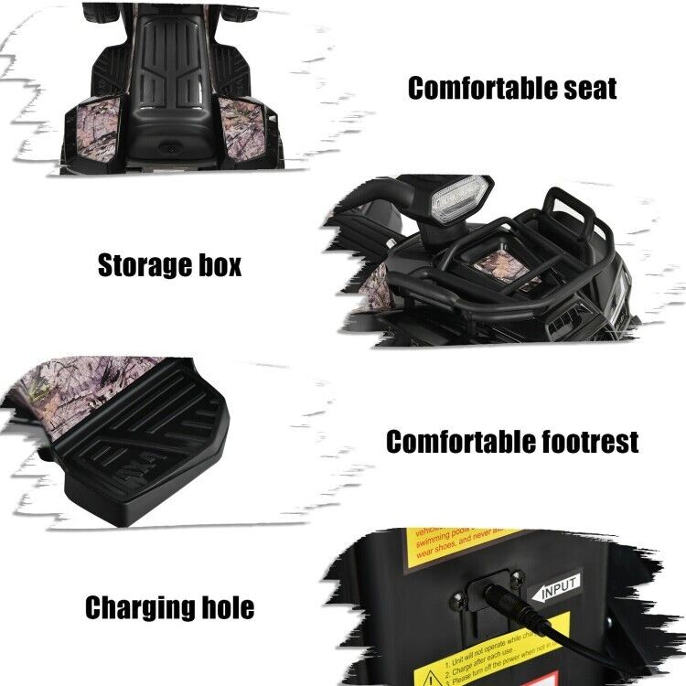 6V Kids Electric Ride On Quad Car with LED Lights and MP3 Player - Black