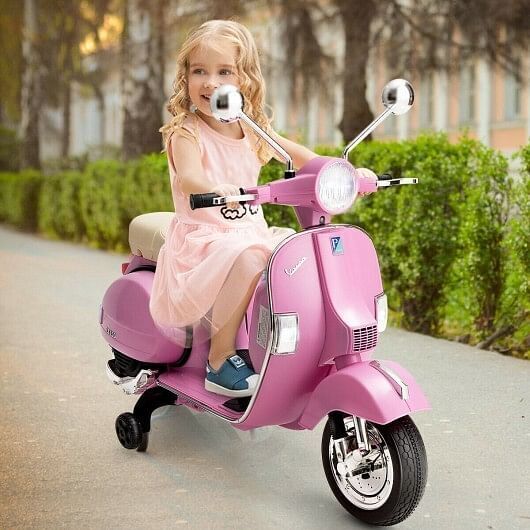 6V Kids Pink Vespa Scooter Motorcycle with Headlight for Fun Rides