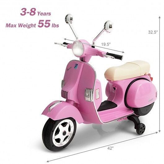 6V Kids Pink Vespa Scooter Motorcycle with Headlight for Fun Rides