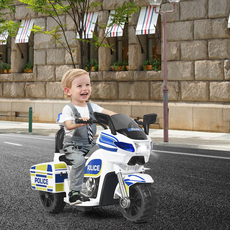 6V Kids Police Motorcycle Trike with Flashing Siren & Headlight - 3-Wheel Fun for Little Officers!