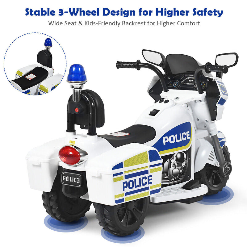 6V Kids Police Motorcycle Trike with Flashing Siren & Headlight - 3-Wheel Fun for Little Officers!