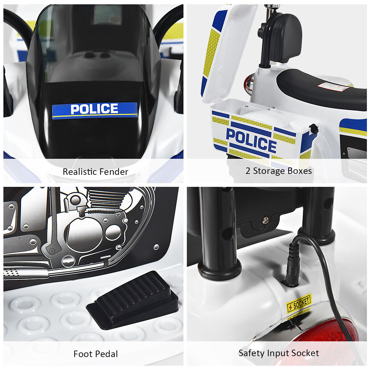 6V Kids Police Motorcycle Trike with Flashing Siren & Headlight - 3-Wheel Fun for Little Officers!